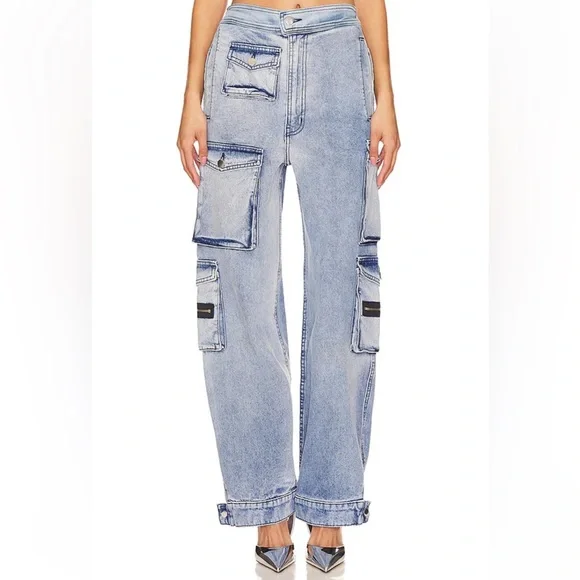 EB Denim Light Wash Wide Leg Cargo Jeans - Picture 1 of 9